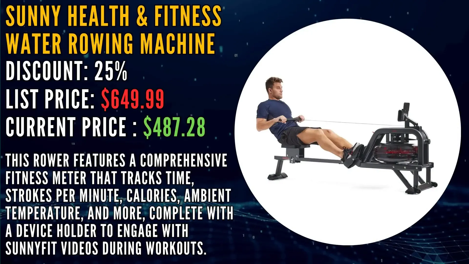 Sunny Health & Fitness Water Rowing Machine