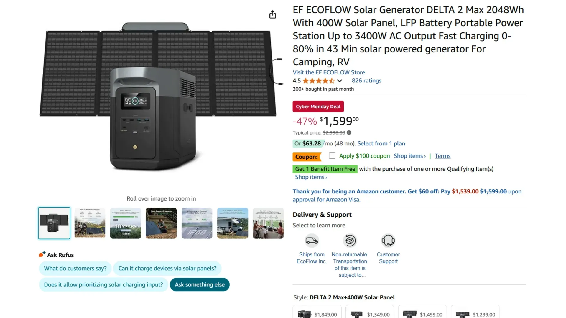 EF ECOFLOW DELTA 2 Max With Solar Panel